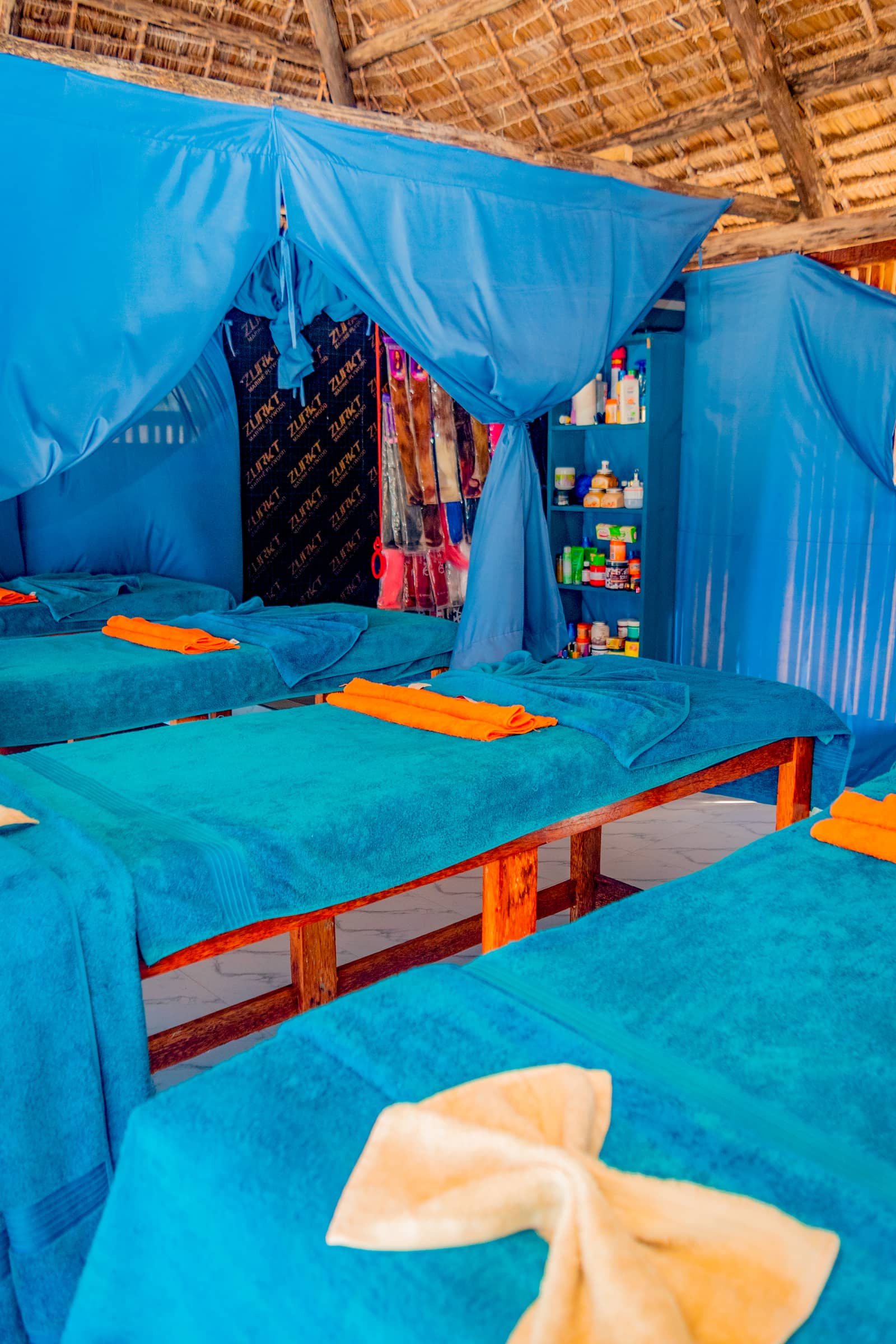 Prepared massage tables at MSANGI SPA & BEAUTY in Zanzibar