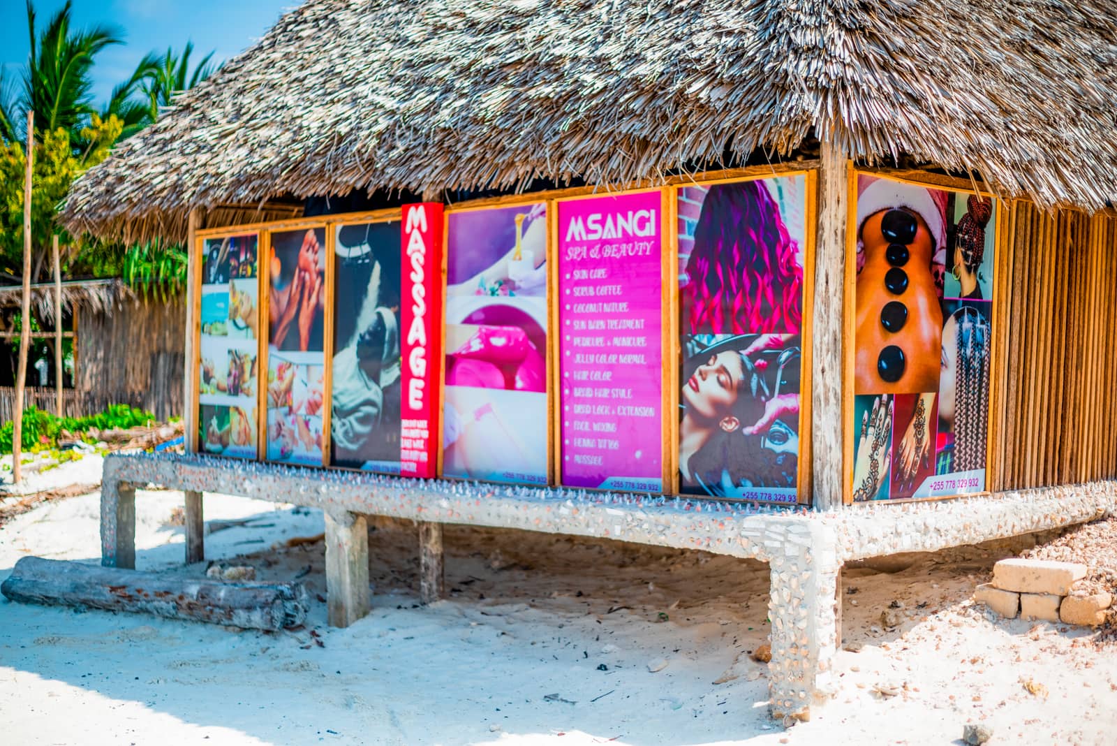 Front view of MSANGI SPA & BEAUTY on the beach in Jambiani